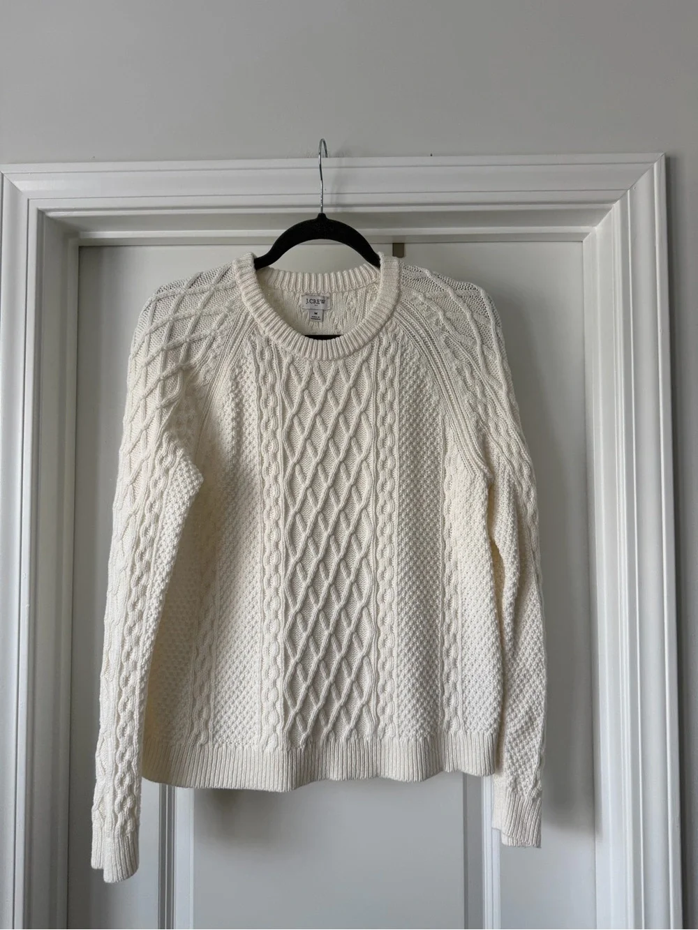 J. Crew Ivory Aran Cable Crewneck Sweater